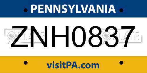 ZNH0837 Pennsylvania License Plate