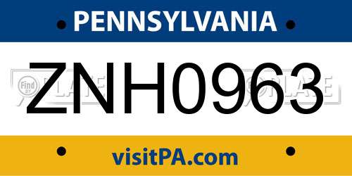 ZNH0963 Pennsylvania License Plate