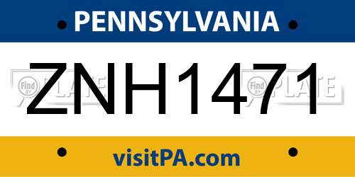 ZNH1471 Pennsylvania License Plate