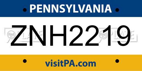 ZNH2219 Pennsylvania License Plate