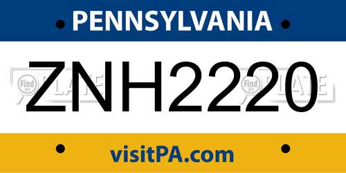 ZNH2220 Pennsylvania License Plate