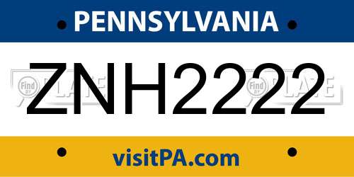 ZNH2222 Pennsylvania License Plate