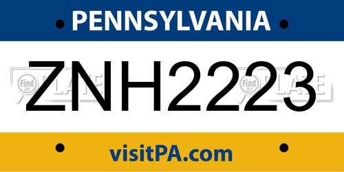 ZNH2223 Pennsylvania License Plate