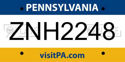 ZNH2248 Pennsylvania License Plate