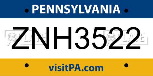 ZNH3522 Pennsylvania License Plate