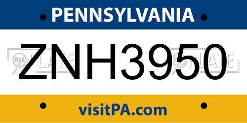ZNH3950 Pennsylvania License Plate