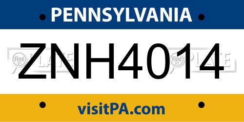 ZNH4014 Pennsylvania License Plate