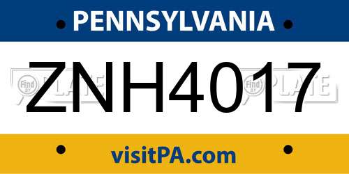 ZNH4017 Pennsylvania License Plate
