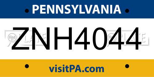 ZNH4044 Pennsylvania License Plate