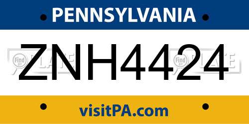ZNH4424 Pennsylvania License Plate