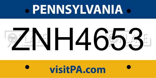 ZNH4653 Pennsylvania License Plate