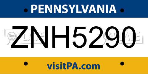 ZNH5290 Pennsylvania License Plate