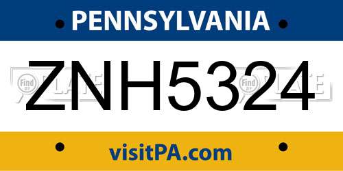 ZNH5324 Pennsylvania License Plate