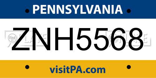 ZNH5568 Pennsylvania License Plate