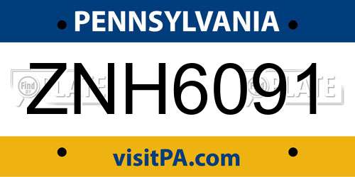ZNH6091 Pennsylvania License Plate