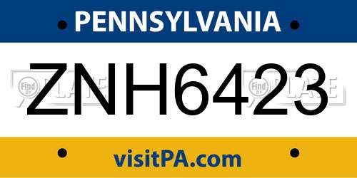 ZNH6423 Pennsylvania License Plate