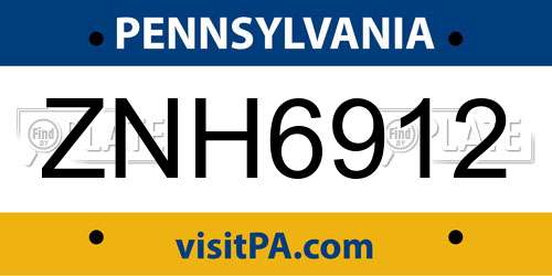 ZNH6912 Pennsylvania License Plate