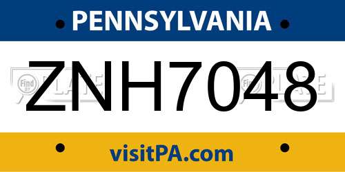 ZNH7048 Pennsylvania License Plate