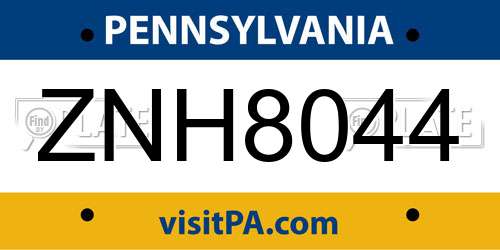 ZNH8044 Pennsylvania License Plate