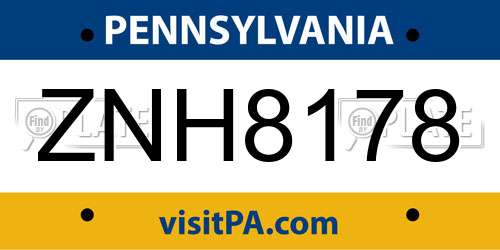 ZNH8178 Pennsylvania License Plate