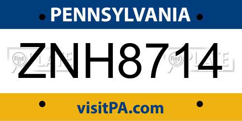 ZNH8714 Pennsylvania License Plate