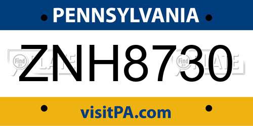 ZNH8730 Pennsylvania License Plate