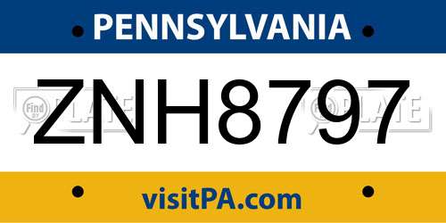 ZNH8797 Pennsylvania License Plate