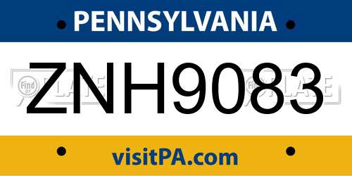 ZNH9083 Pennsylvania License Plate