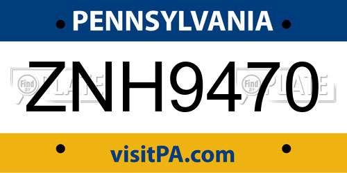 ZNH9470 Pennsylvania License Plate