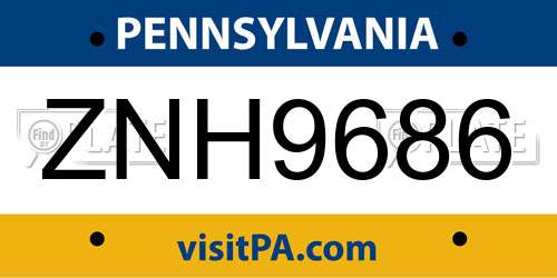ZNH9686 Pennsylvania License Plate