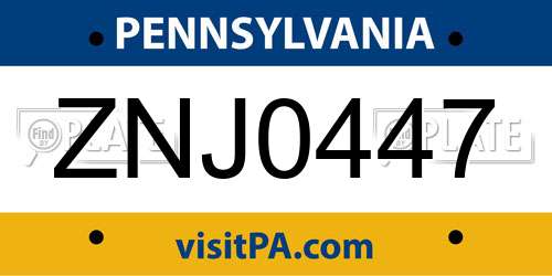 ZNJ0447 Pennsylvania License Plate