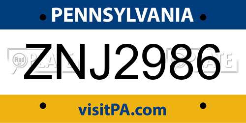 ZNJ2986 Pennsylvania License Plate