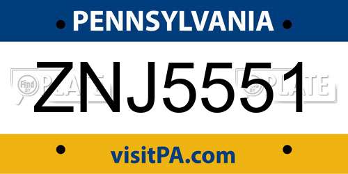 ZNJ5551 Pennsylvania License Plate