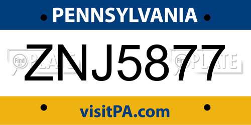 ZNJ5877 Pennsylvania License Plate