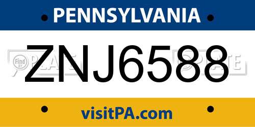 ZNJ6588 Pennsylvania License Plate