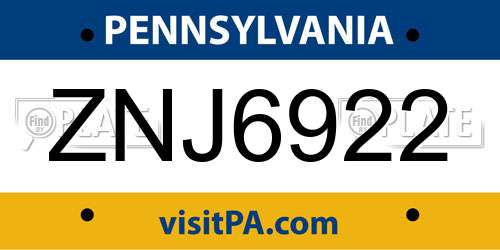 ZNJ6922 Pennsylvania License Plate