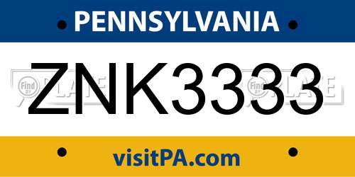 ZNK3333 Pennsylvania License Plate