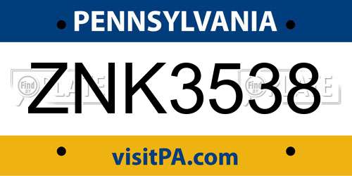 ZNK3538 Pennsylvania License Plate