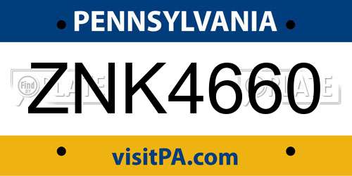 ZNK4660 Pennsylvania License Plate
