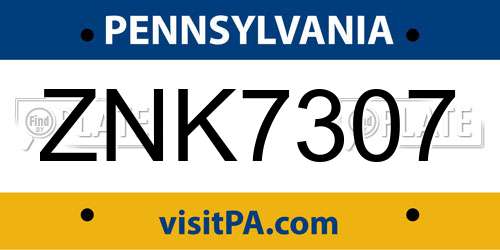 ZNK7307 Pennsylvania License Plate