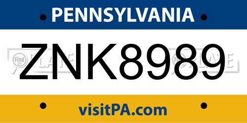 ZNK8989 Pennsylvania License Plate