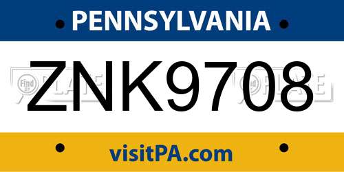 ZNK9708 Pennsylvania License Plate