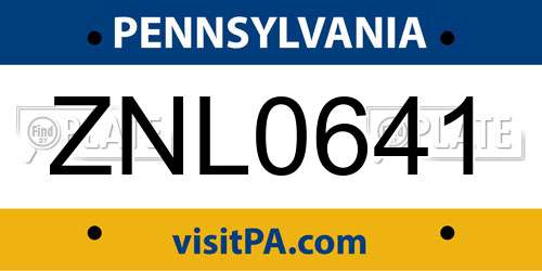 ZNL0641 Pennsylvania License Plate