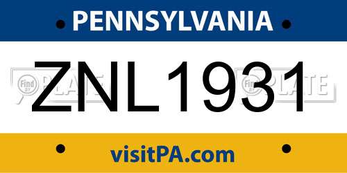 ZNL1931 Pennsylvania License Plate