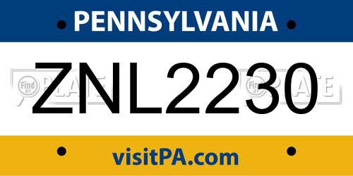 ZNL2230 Pennsylvania License Plate