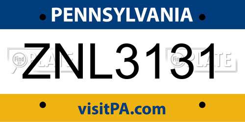 ZNL3131 Pennsylvania License Plate