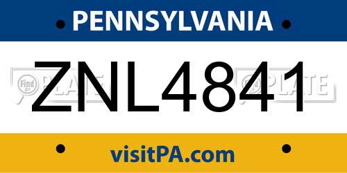ZNL4841 Pennsylvania License Plate