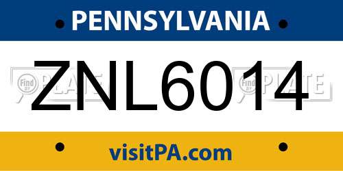ZNL6014 Pennsylvania License Plate