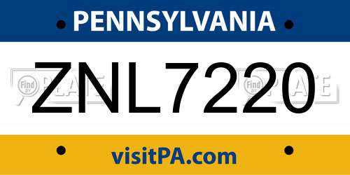 ZNL7220 Pennsylvania License Plate