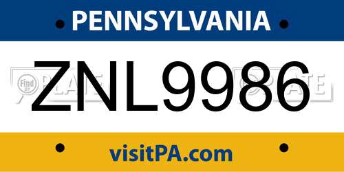 ZNL9986 Pennsylvania License Plate